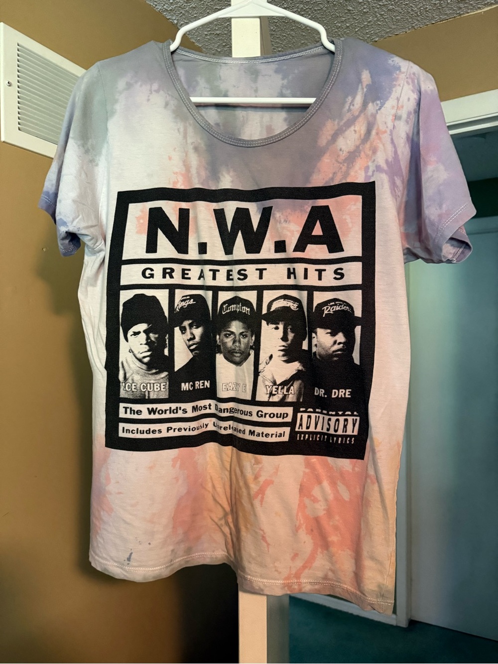 N.W.A' Tie-Dye Graphic Tee - Pastel Purple & Pink